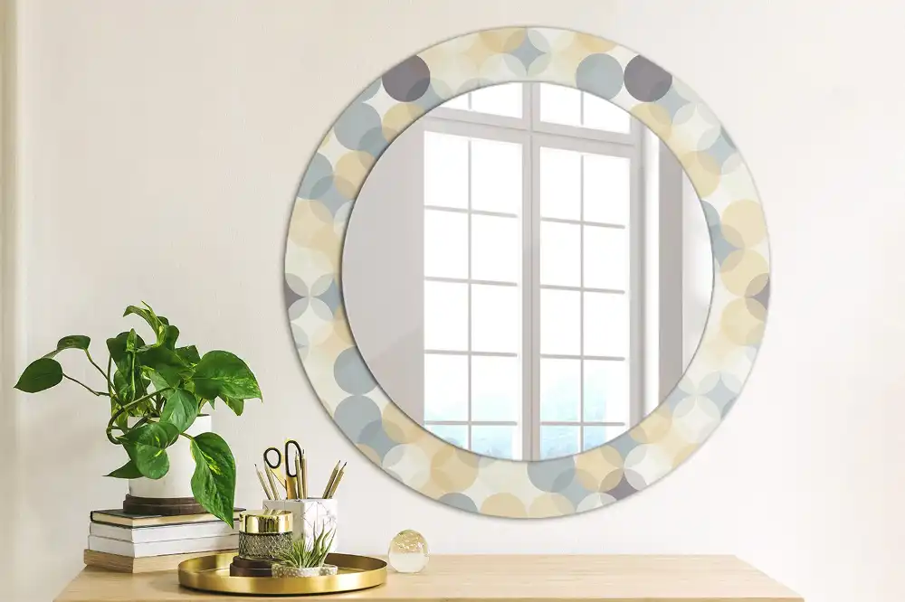 Oglindă rotundă decorativă cu cercuri geometrice