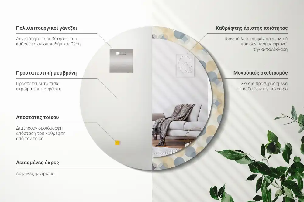 Oglindă rotundă decorativă cu cercuri geometrice