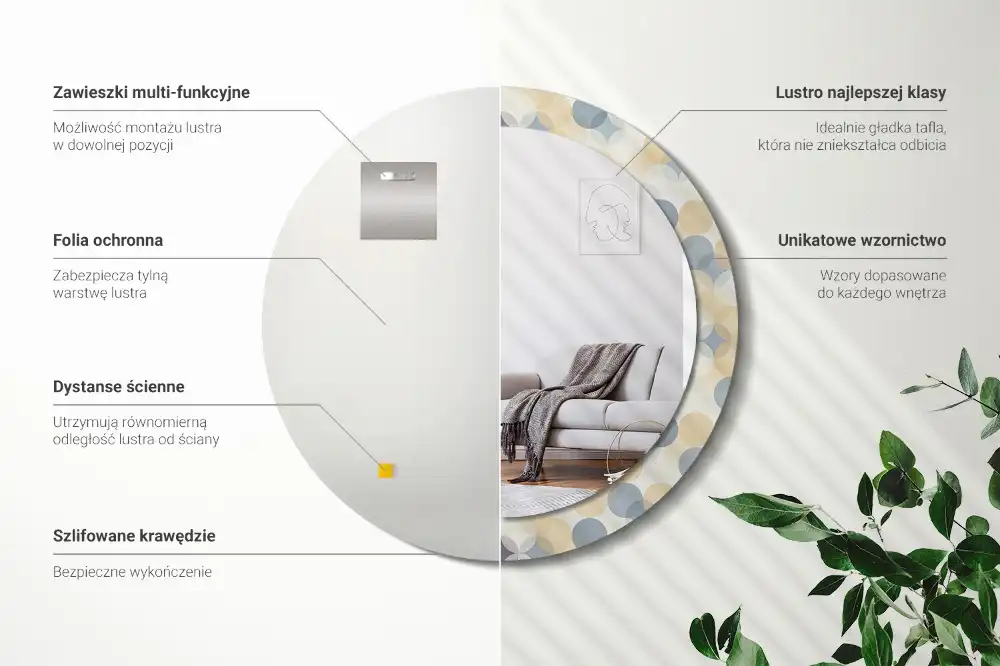 Oglindă rotundă decorativă cu cercuri geometrice