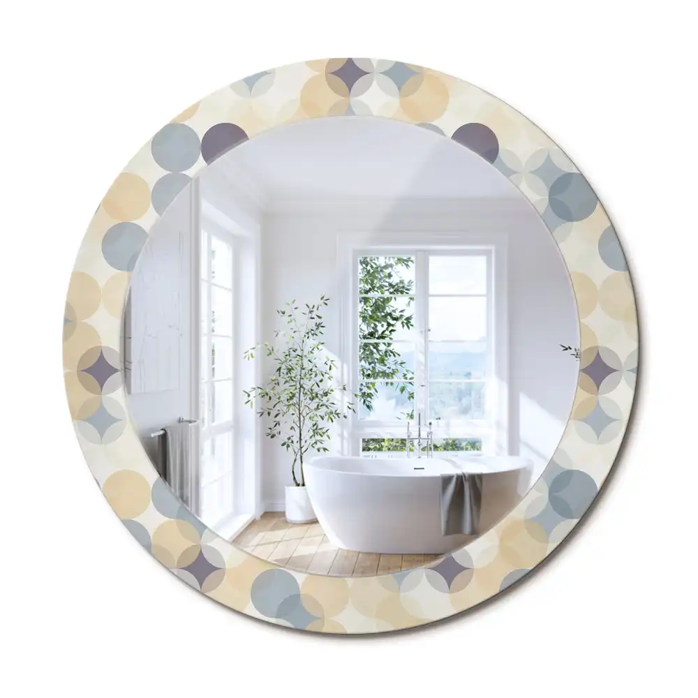 Oglindă rotundă decorativă cu cercuri geometrice