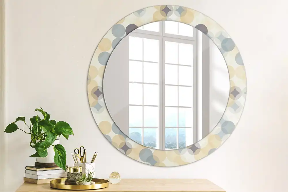 Oglindă rotundă decorativă cu cercuri geometrice