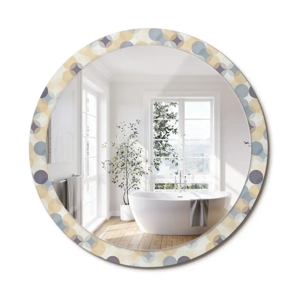 Oglindă rotundă decorativă cu cercuri geometrice