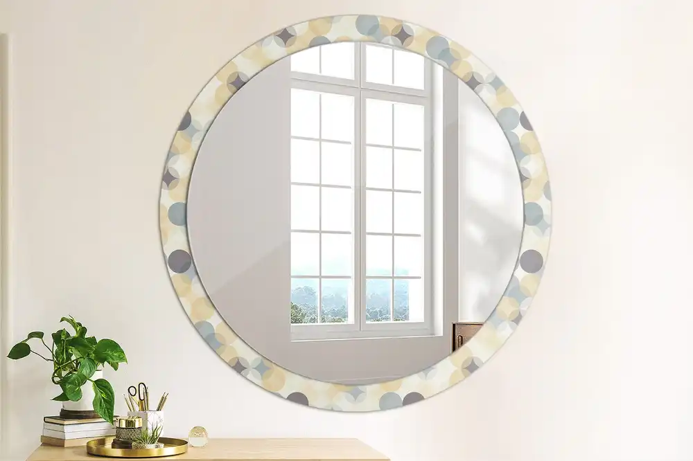 Oglindă rotundă decorativă cu cercuri geometrice
