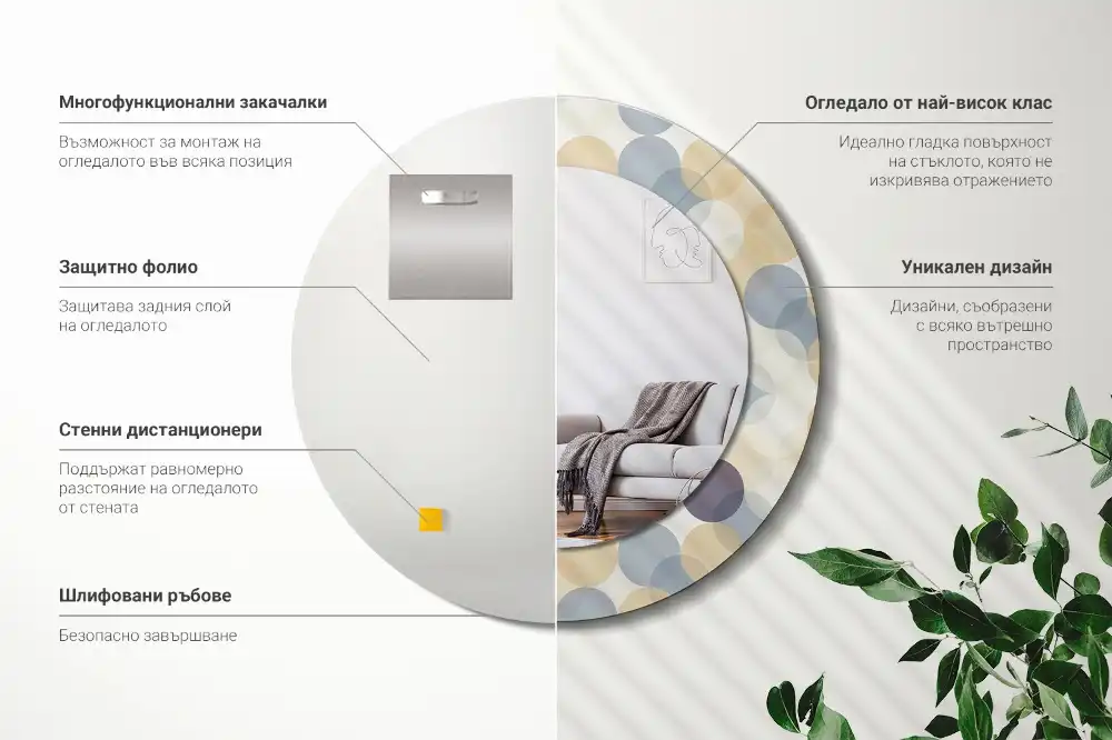 Oglindă rotundă decorativă cu cercuri geometrice