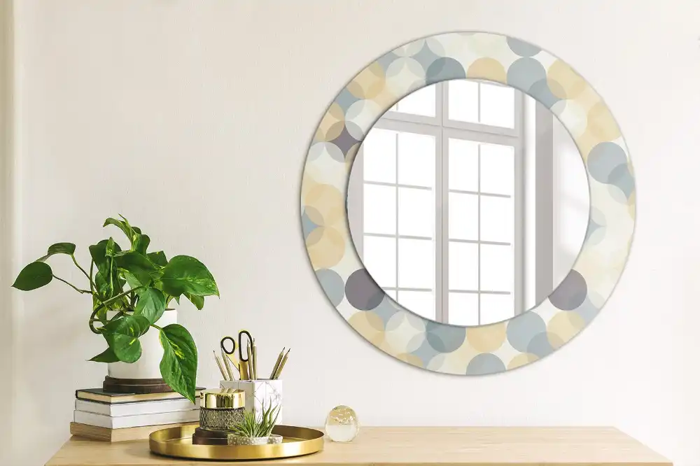 Oglindă rotundă decorativă cu cercuri geometrice