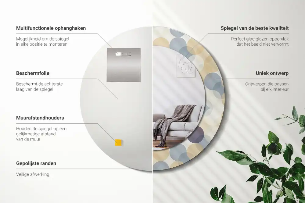 Oglindă rotundă decorativă cu cercuri geometrice