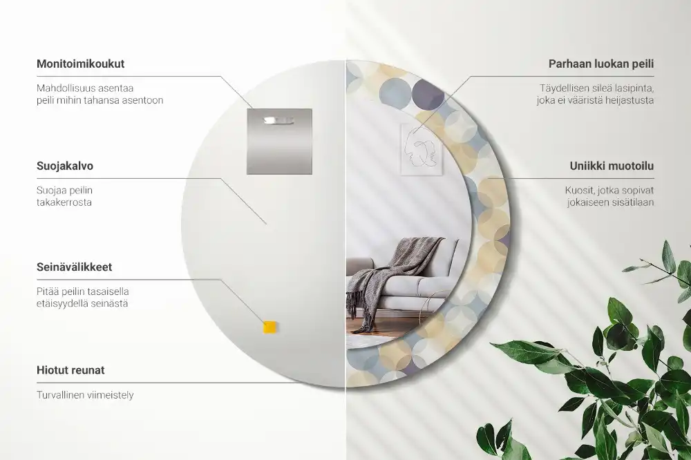 Oglindă rotundă decorativă cu cercuri geometrice