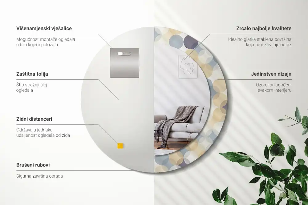 Oglindă rotundă decorativă cu cercuri geometrice