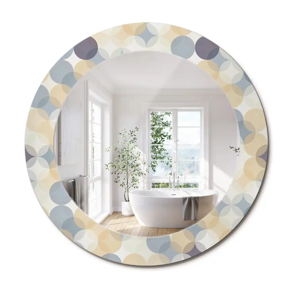 Oglindă rotundă decorativă cu cercuri geometrice