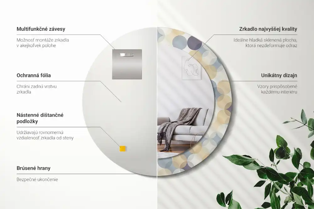 Oglindă rotundă decorativă cu cercuri geometrice