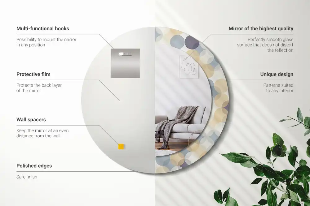 Oglindă rotundă decorativă cu cercuri geometrice
