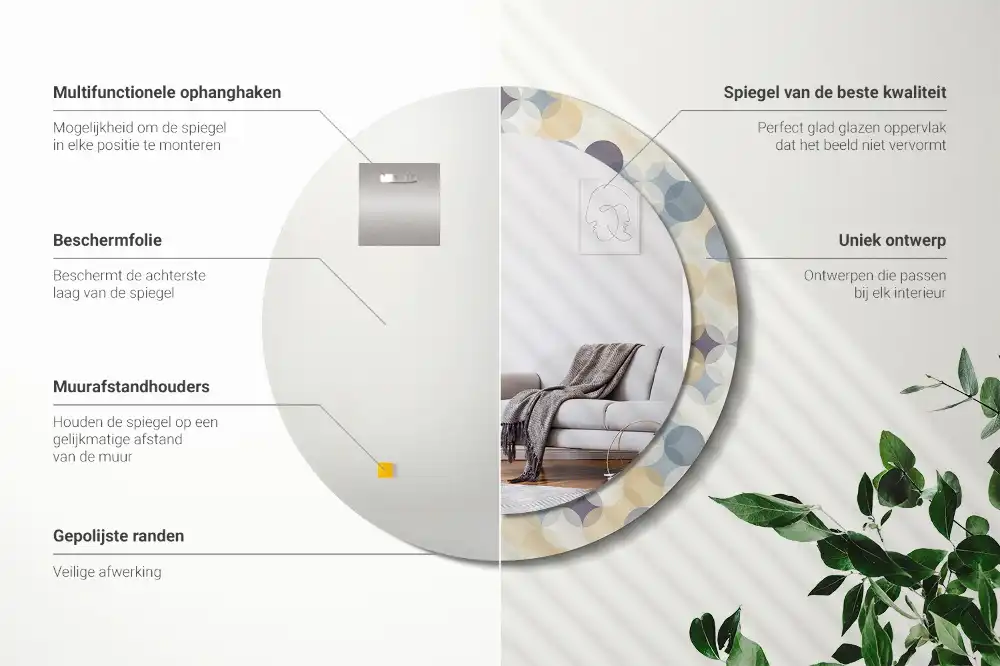 Oglindă rotundă decorativă cu cercuri geometrice