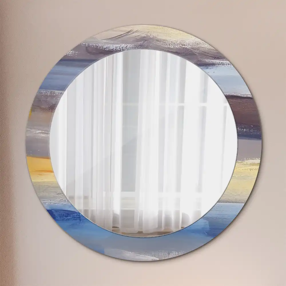 Oglindă rotundă decorativă de perete cu pictură abstractă