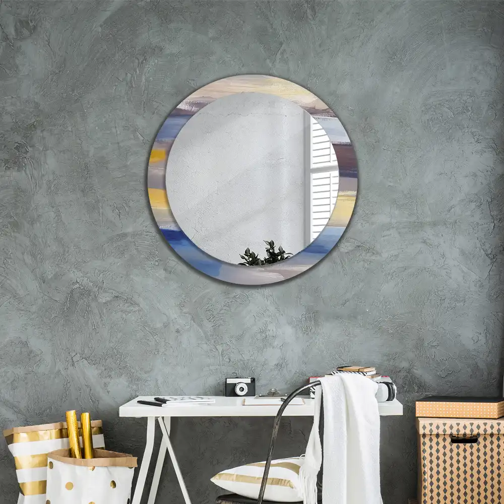 Oglindă rotundă decorativă de perete cu pictură abstractă