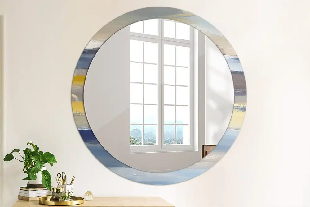 Oglindă rotundă decorativă de perete cu pictură abstractă
