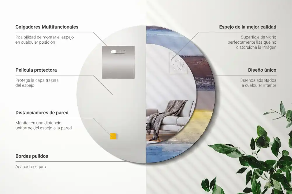 Oglindă rotundă decorativă de perete cu pictură abstractă