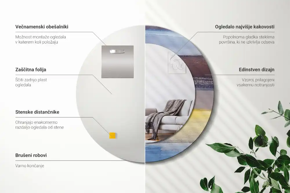 Oglindă rotundă decorativă de perete cu pictură abstractă