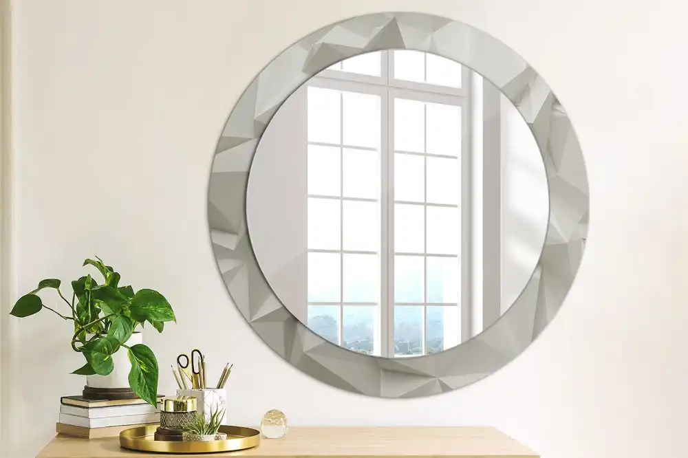 Oglindă decorativă rotundă cu design abstract din cristal alb