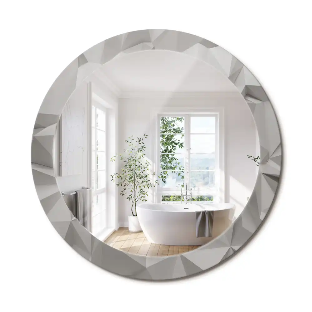 Oglindă decorativă rotundă cu design abstract din cristal alb