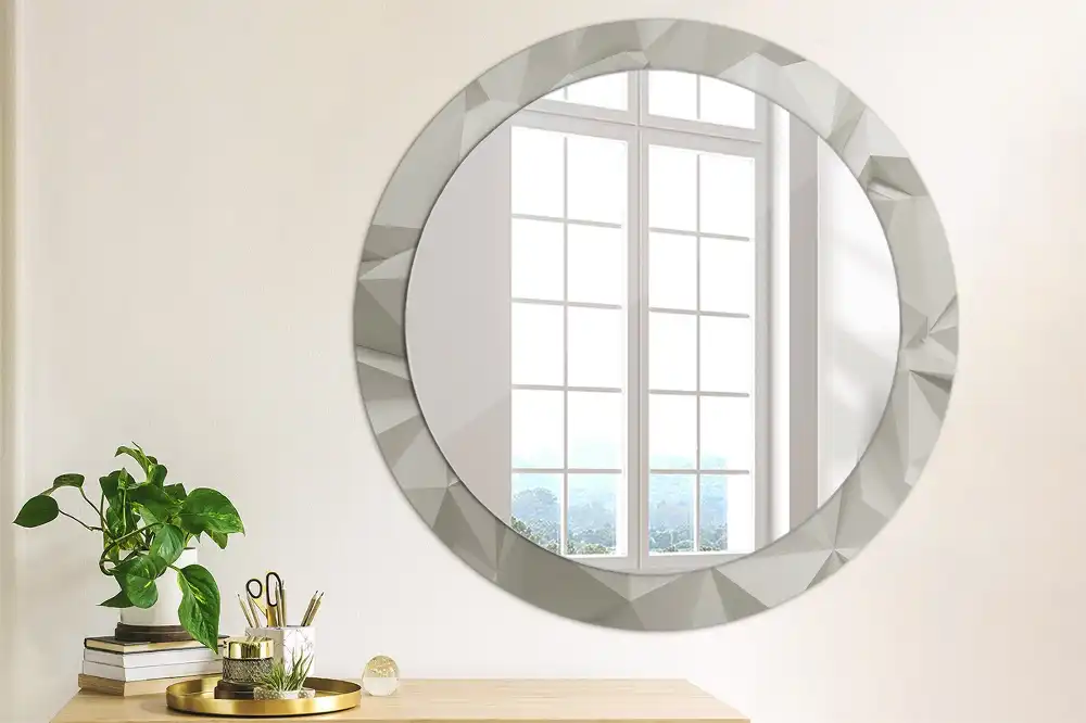 Oglindă decorativă rotundă cu design abstract din cristal alb