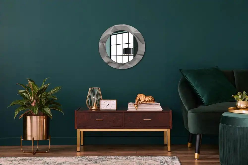 Oglindă decorativă rotundă cu design abstract din cristal alb
