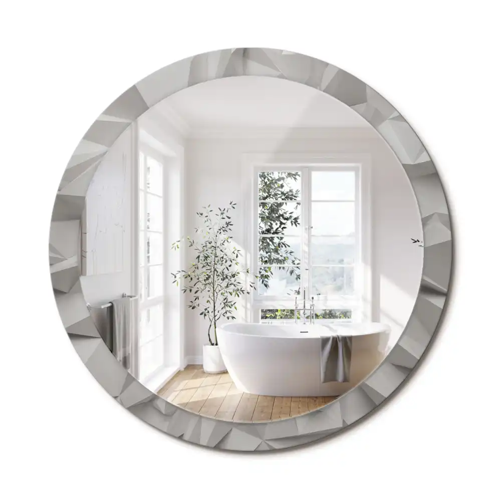 Oglindă decorativă rotundă cu design abstract din cristal alb