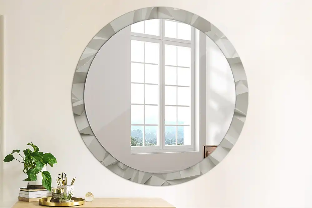 Oglindă decorativă rotundă cu design abstract din cristal alb
