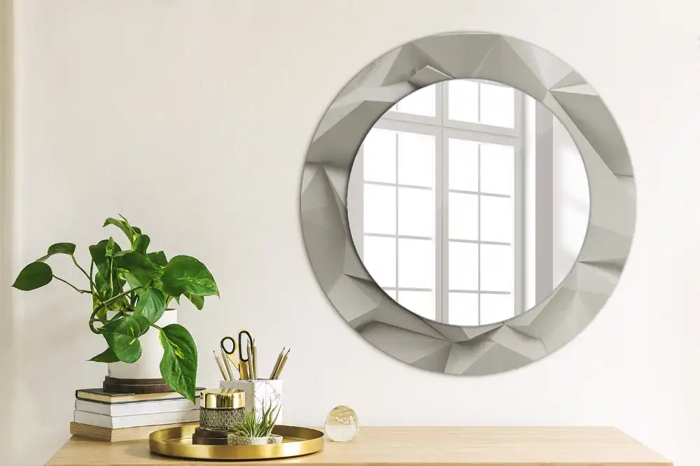 Oglindă decorativă rotundă cu design abstract din cristal alb