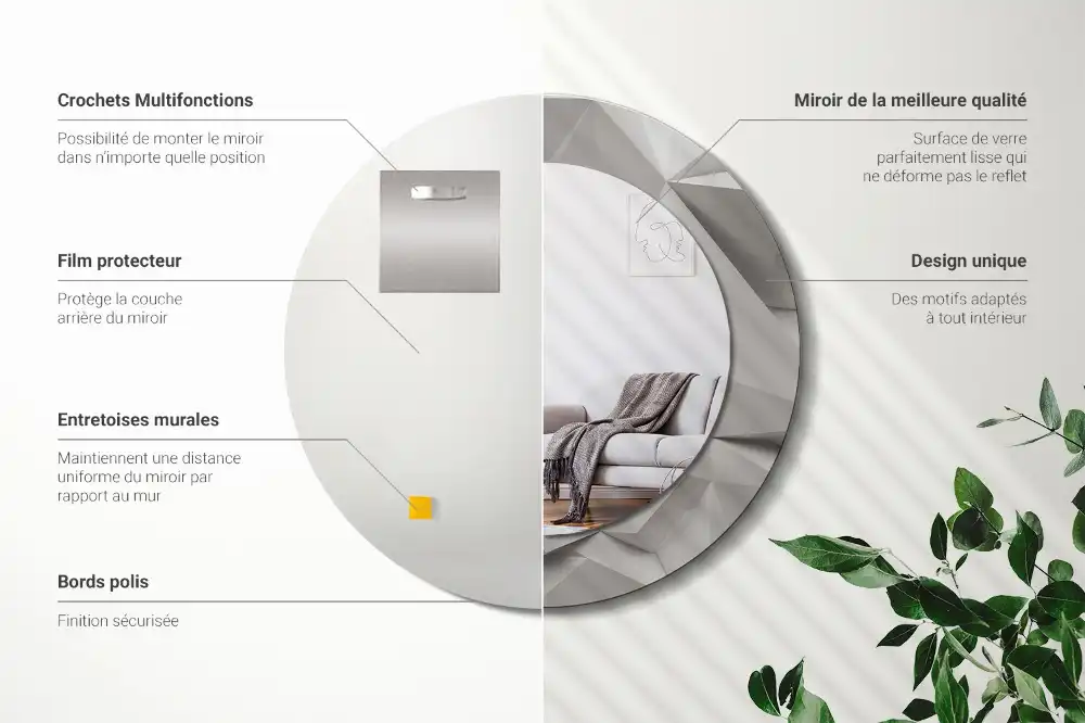 Oglindă decorativă rotundă cu design abstract din cristal alb