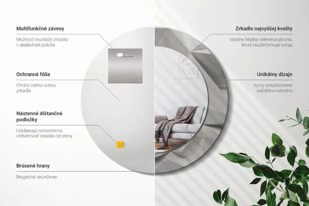 Oglindă decorativă rotundă cu design abstract din cristal alb