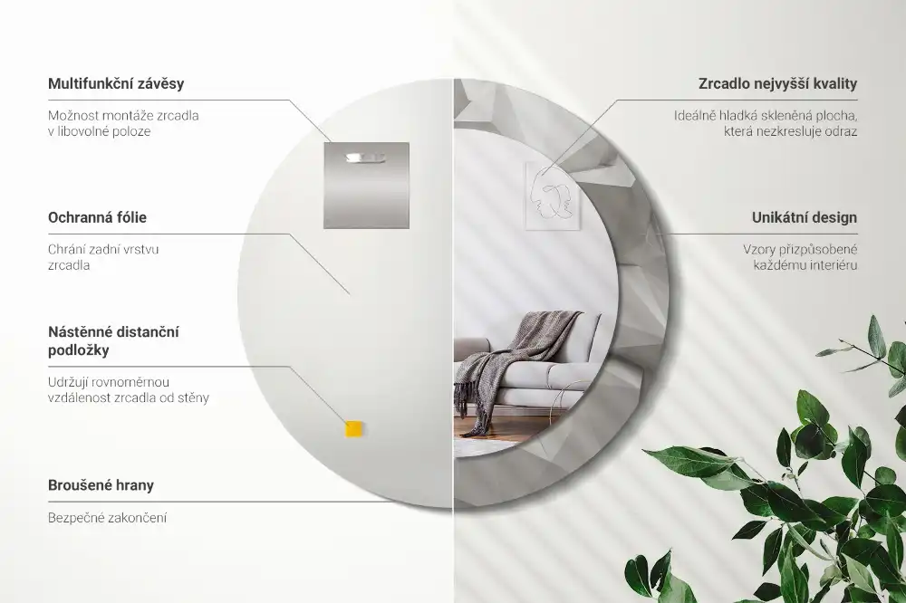 Oglindă decorativă rotundă cu design abstract din cristal alb