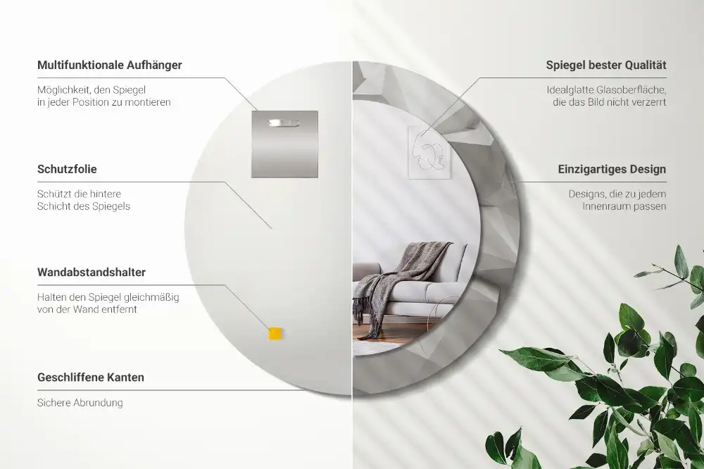 Oglindă decorativă rotundă cu design abstract din cristal alb