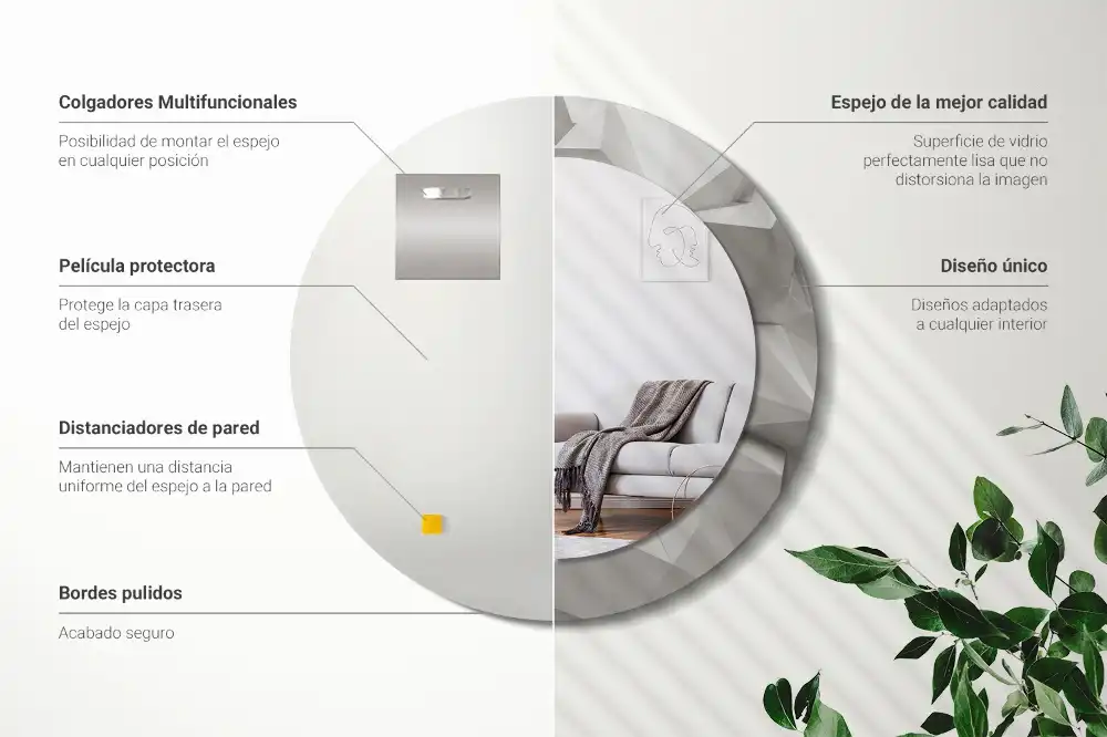Oglindă decorativă rotundă cu design abstract din cristal alb