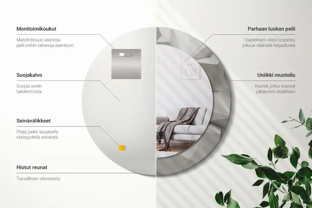 Oglindă decorativă rotundă cu design abstract din cristal alb
