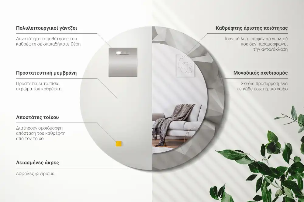 Oglindă decorativă rotundă cu design abstract din cristal alb