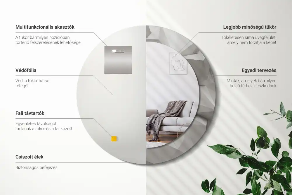 Oglindă decorativă rotundă cu design abstract din cristal alb
