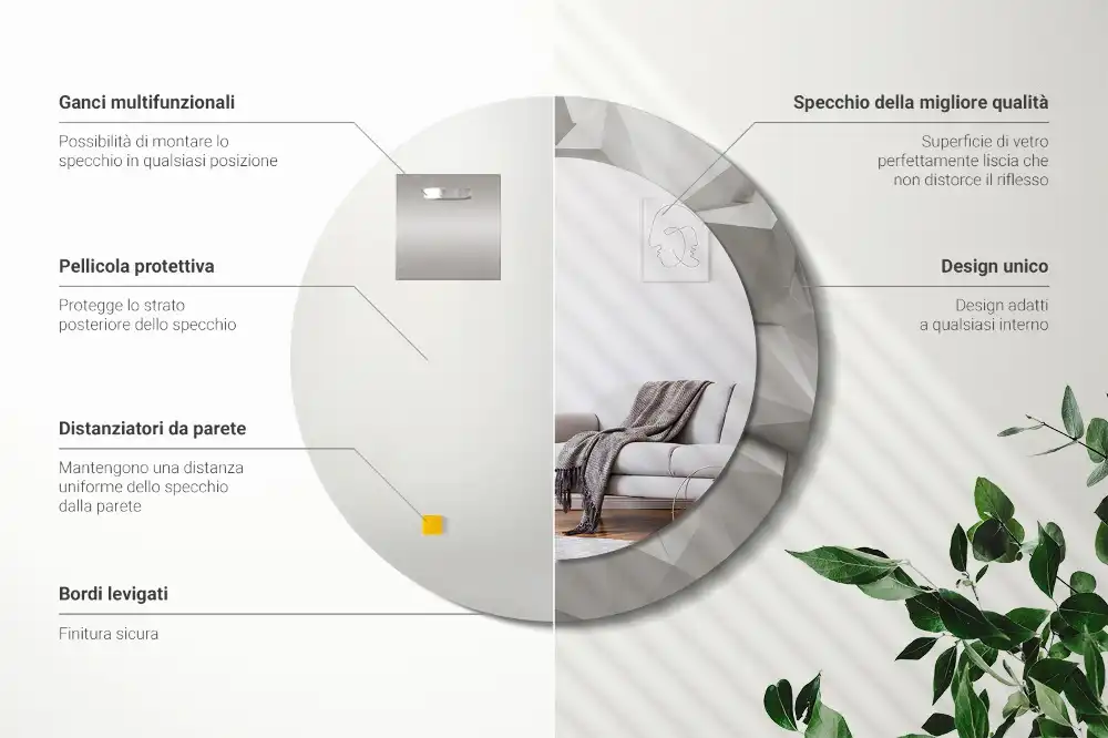 Oglindă decorativă rotundă cu design abstract din cristal alb