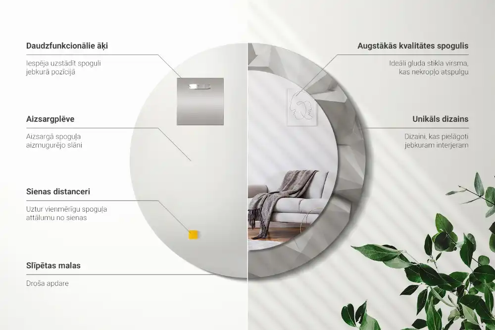 Oglindă decorativă rotundă cu design abstract din cristal alb