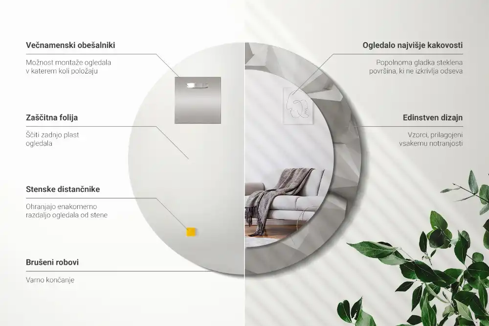 Oglindă decorativă rotundă cu design abstract din cristal alb