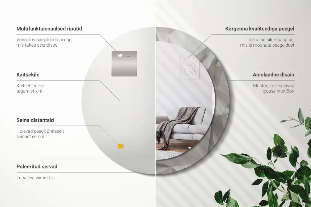 Oglindă decorativă rotundă cu design abstract din cristal alb