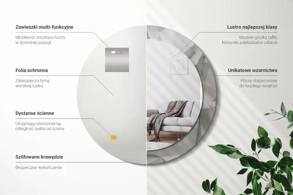 Oglindă decorativă rotundă cu design abstract din cristal alb