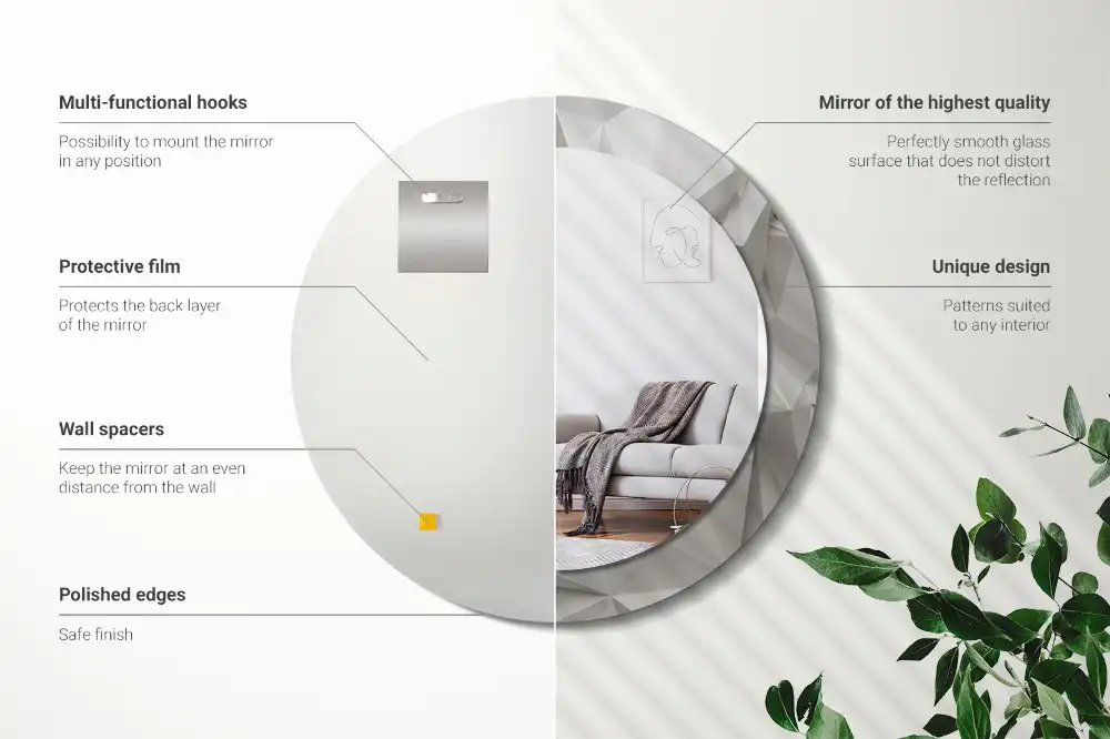 Oglindă decorativă rotundă cu design abstract din cristal alb