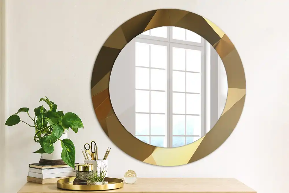 Oglindă rotundă cu ramă cu imprimeu geometric