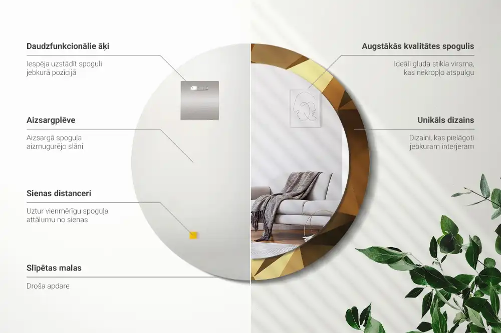 Oglindă rotundă cu ramă cu imprimeu geometric
