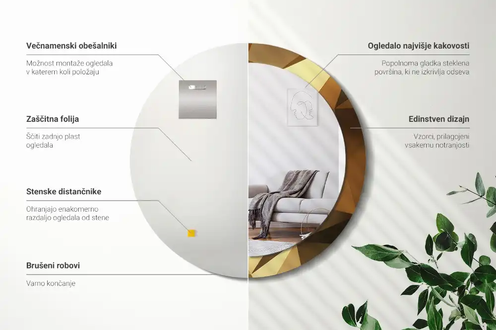 Oglindă rotundă cu ramă cu imprimeu geometric