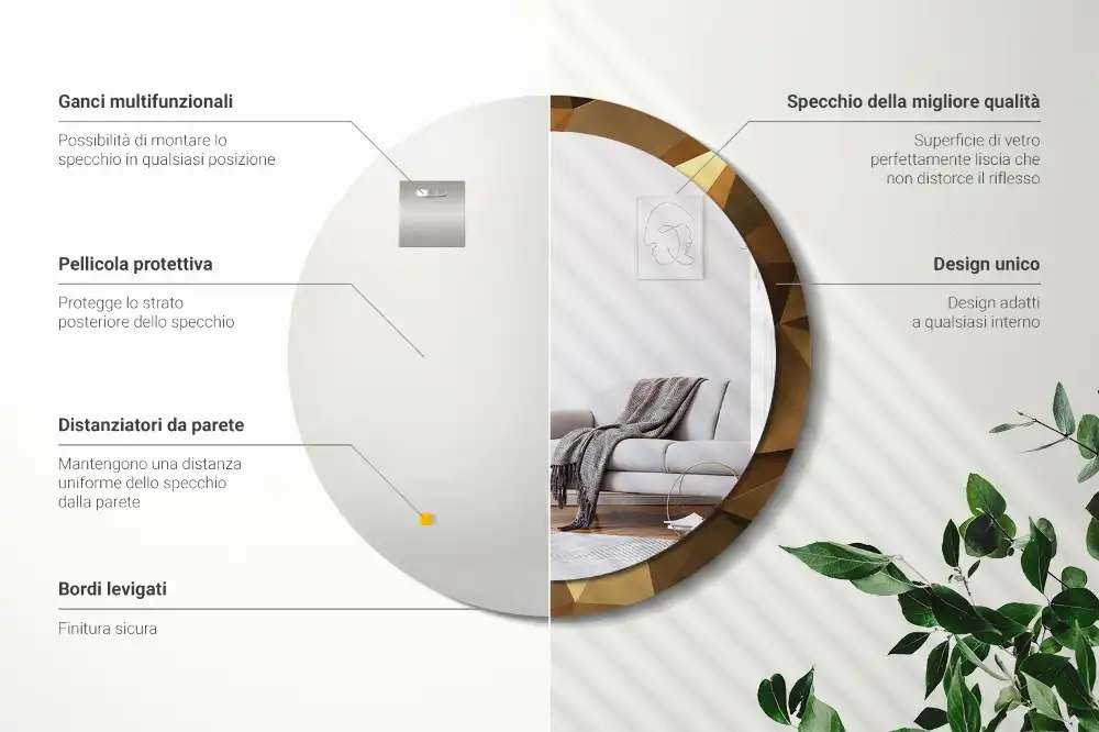 Oglindă rotundă cu ramă cu imprimeu geometric