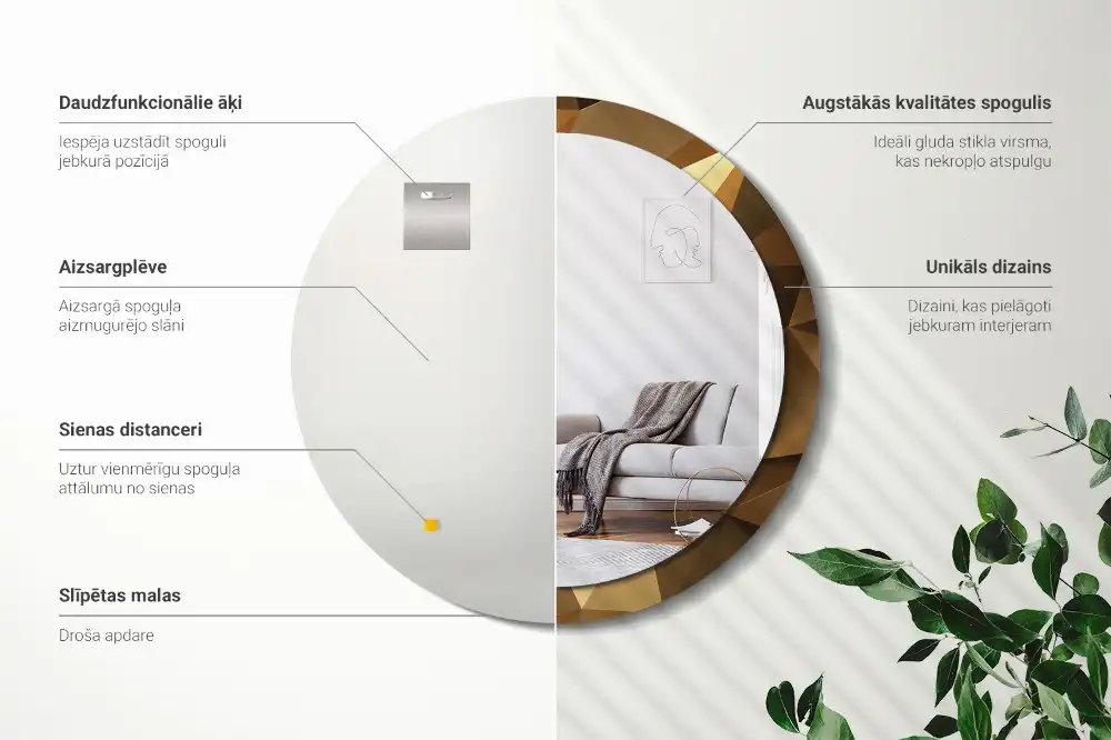 Oglindă rotundă cu ramă cu imprimeu geometric