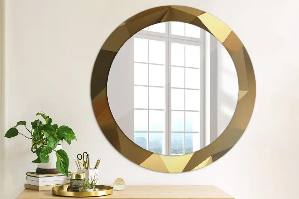 Oglindă rotundă cu ramă cu imprimeu geometric