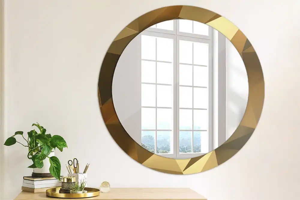Oglindă rotundă cu ramă cu imprimeu geometric