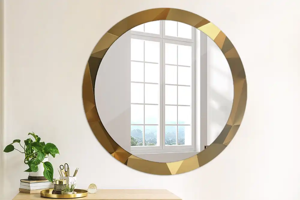 Oglindă rotundă cu ramă cu imprimeu geometric